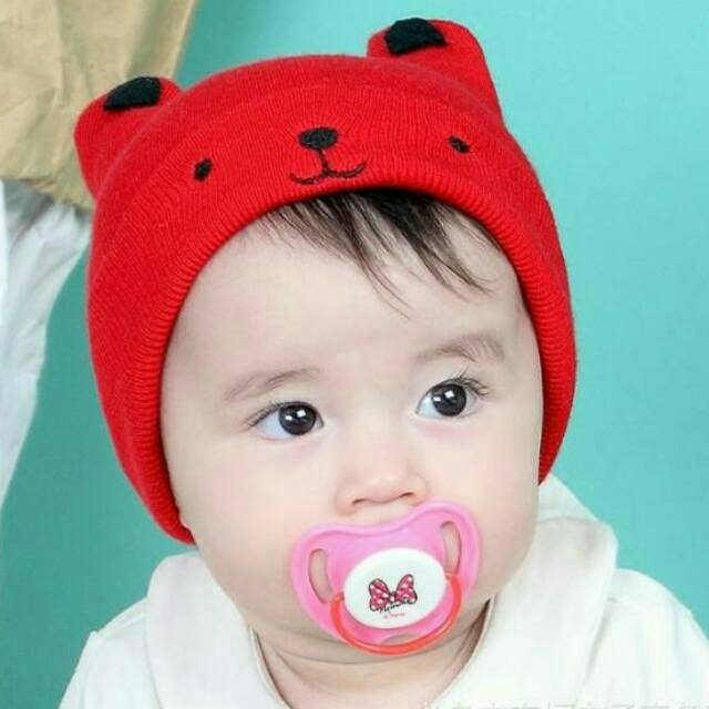 B34 Topi rajut bayi / kupluk anak import motif beruang