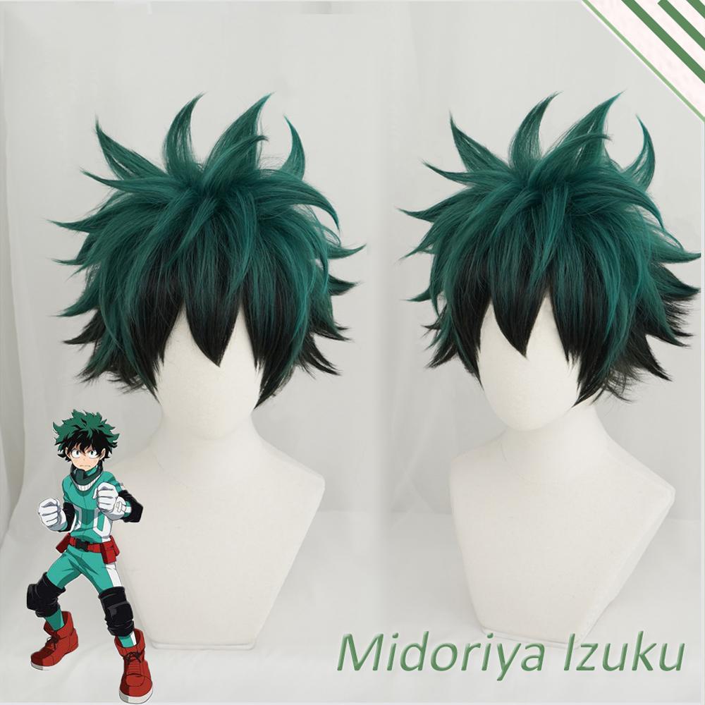 Needway My Hero Academia Wig Unisex Kostum Pendek Tahan Panas Hitam Dan Hijau Wig Cosplay Anime