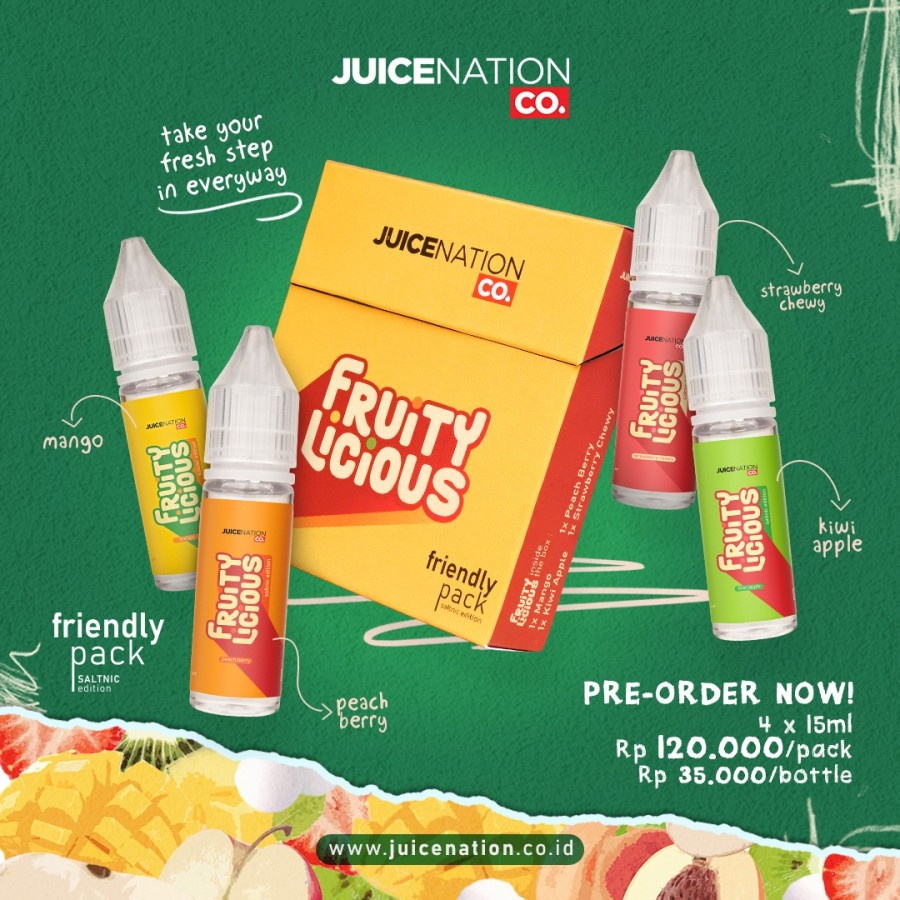 Fruitylicious Friendly Pack Salt Nic Edition 25MG 4x15ML - Authentic