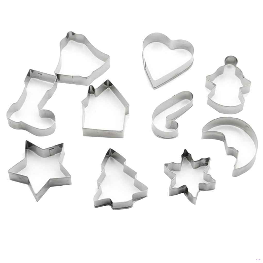 10pcs/set Cetakan Bahan Stainless Steel Bentuk Pohon Natal Bintang Snowflake Lonceng Untuk Kue Biskuit