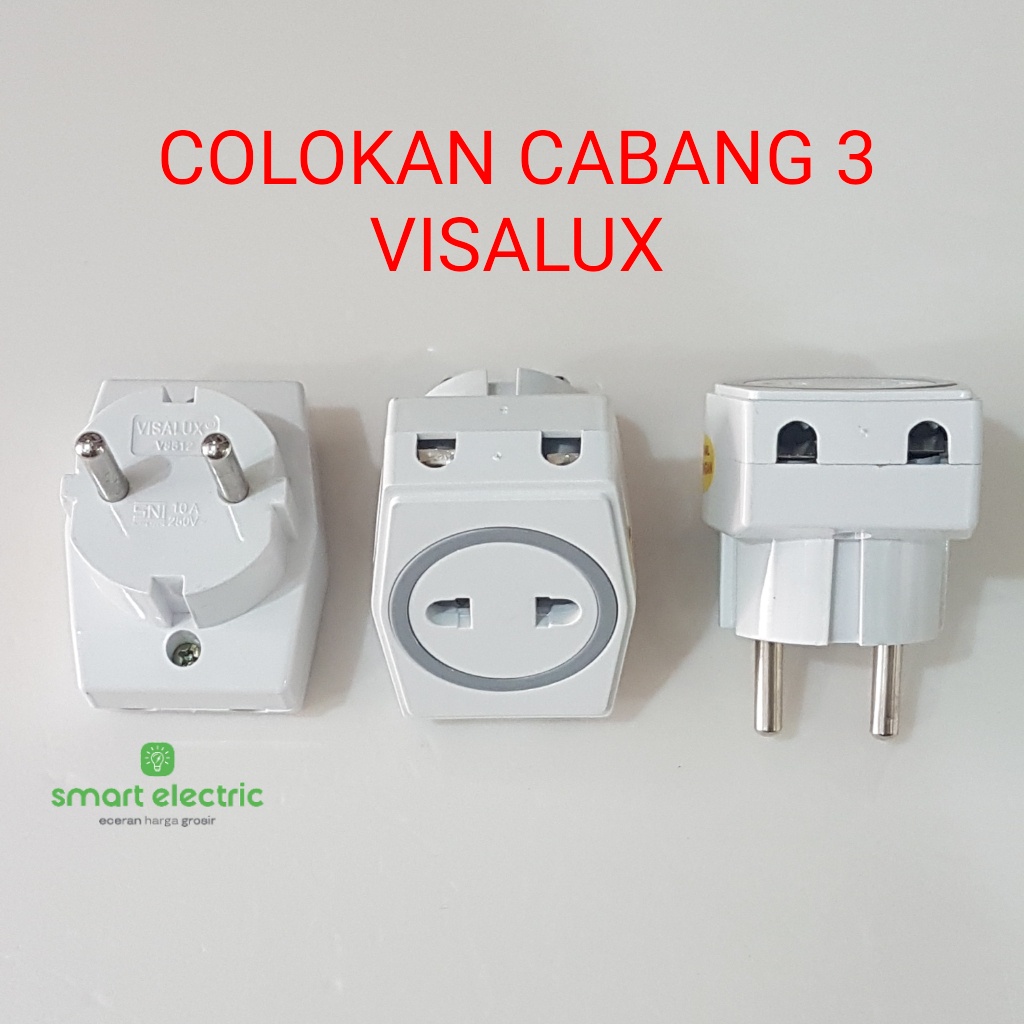 Visalux Steker T Colokan Listrik Cok Cabang 3 Kuningan SNI Murah