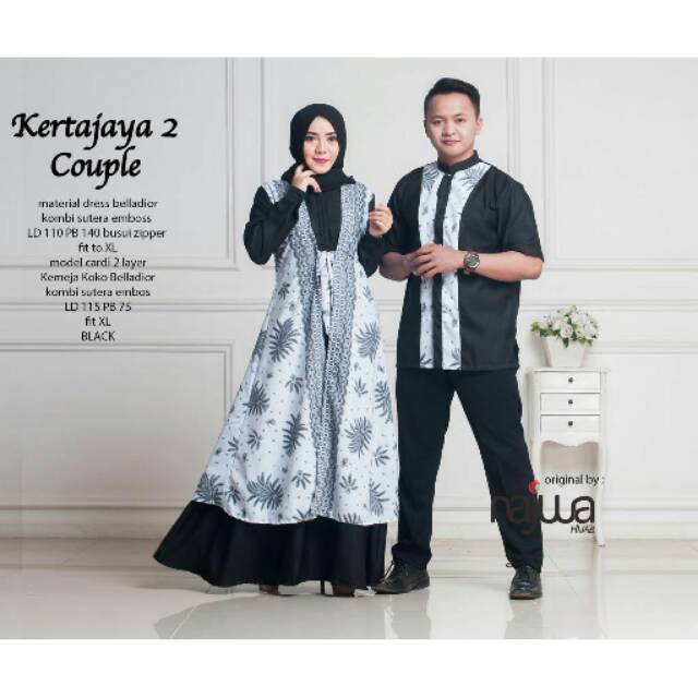 Couple batik gamis modern kertajaya batik hitam putih batik muslim murah batik keluarga kondangan