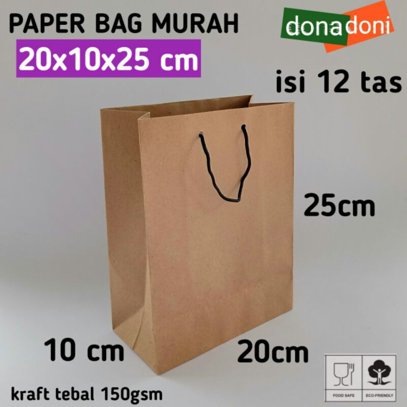 

isi 12 paperbag polos 20x10x25 coklat kantong kertas tas kertas paper bag murah