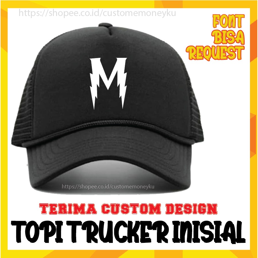 TOPI PRIA WANITA CETAK INISIAL HURUF M TOPI JARING TRUCKER - CUSTOM PREMIUM