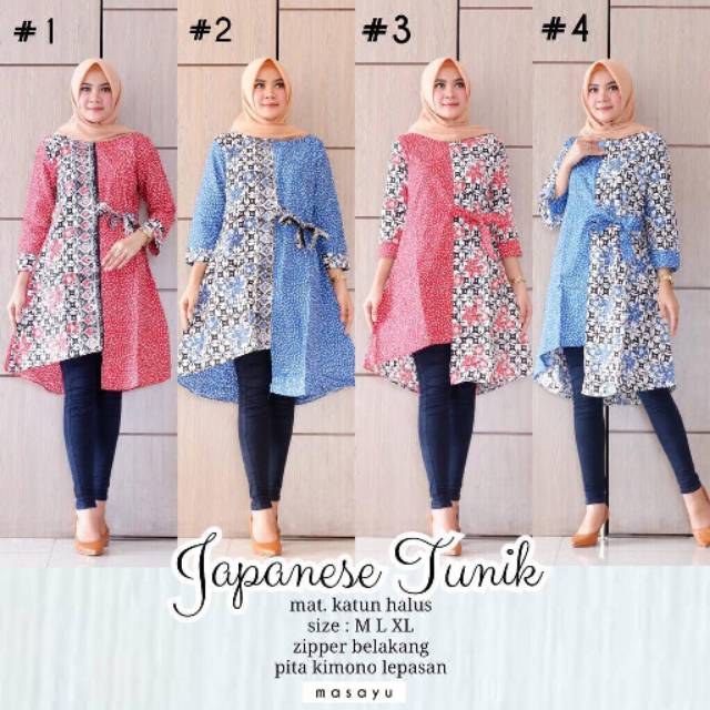 Japanese tunic atasan Baju batik wanita casual. Modern