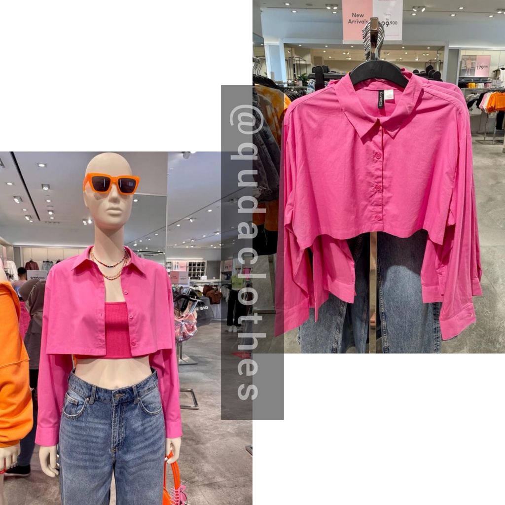 kemeja crop pink fuschia brand hnm