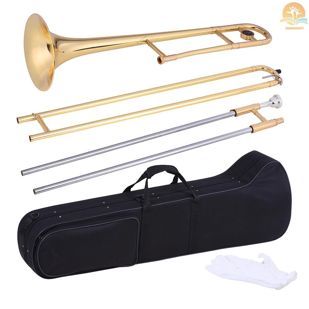 Ammoon Alto Trombone Brass Gold Lacquer Bb Tone B Flat Mouthpiece Dengan Case Tongkat Pembersih