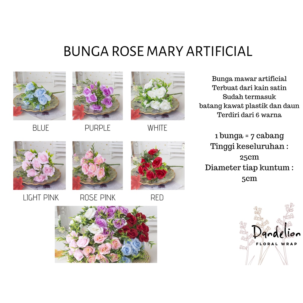 Jual Bunga Rose Mary Artificial Bunga Mawar Artifisial Palsu Bunga