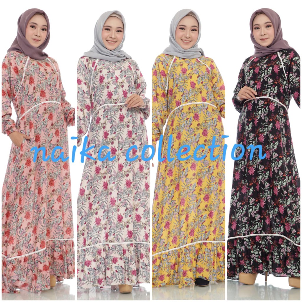 Jual Gamis bahan rayon motif bunga | Shopee Indonesia