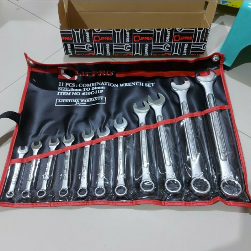 LIPPRO KUNCI RING PAS SET 11 PCS 8 - 24 MM COMBINATION WRENCH LIPRO 11PCS 8 24MM