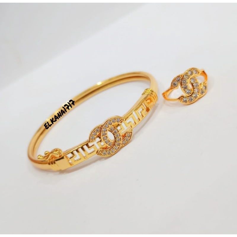 TERLARIS perhiasan wanita gelang Bangkok+cincin brand termanis Anti karat logam emas Korea