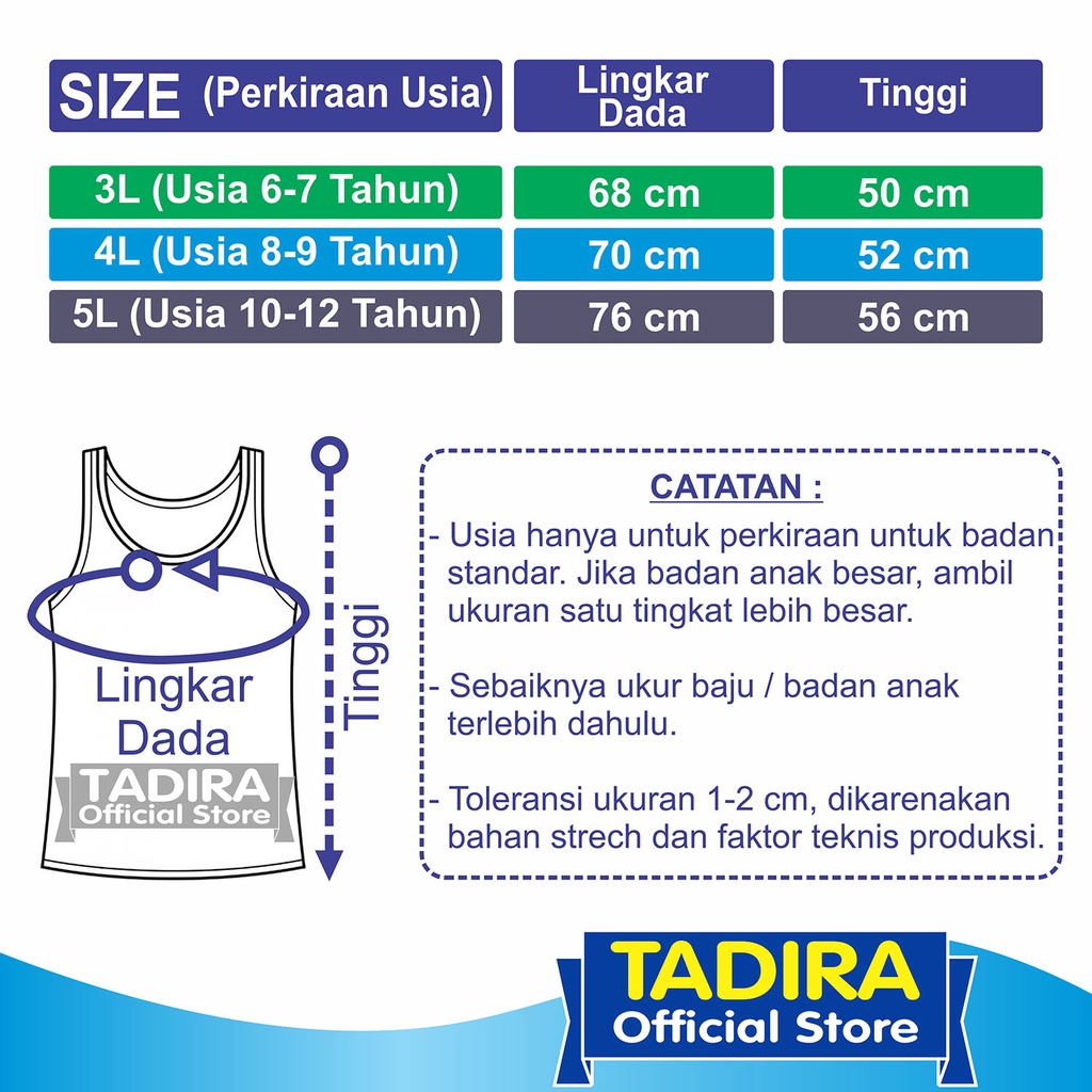 6 Pcs Kaos Dalam Ukuran Jumbo Anak Laki-Laki dan Perempuan 6 Sampai 12 Tahun Khusus Warna Putih TADIRA