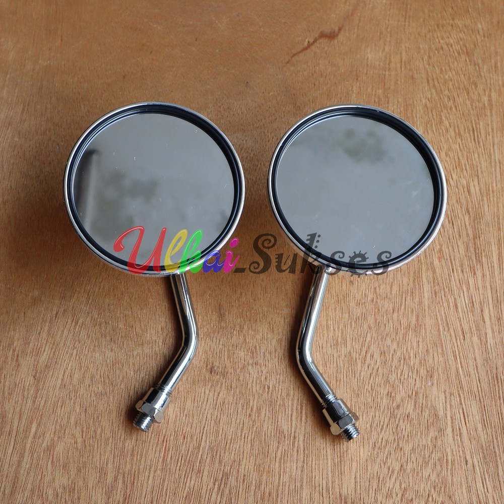 Spion Bulat Chrome Tangkai Pendek Kaca Datar Model Vespa Mini Crome Universal Honda Murah