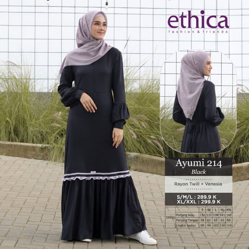 Ayumi 214 by Ethica Baju Wanita Muslim Gamis untuk Remaja dan Dewasa bahan Rayon Twill + Venesia