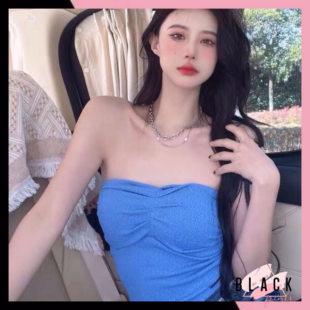 Blackpink Tanktop Bra Wanita Elastis Tanpa Tali Kamisol Atasan Kemben Camisole Tank Top Kasual Wanita Import 1203