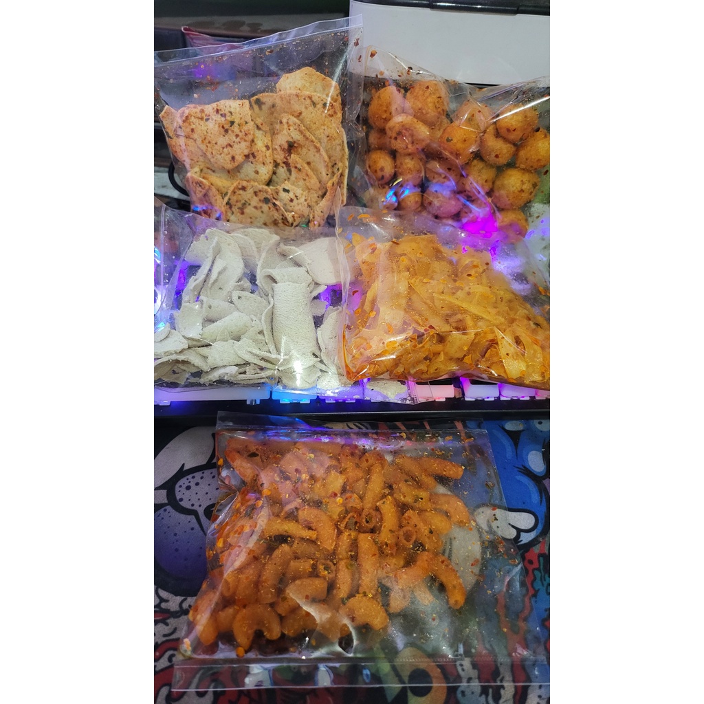 MeliSnack Snack Kering Pedas Original cimol crispy pedas daun jeruk Makaroni bantet tasikmalaya mojokerto Basreng baso goreng kripik basreng Keripik Setan Pedas cemilan Kripik singkong