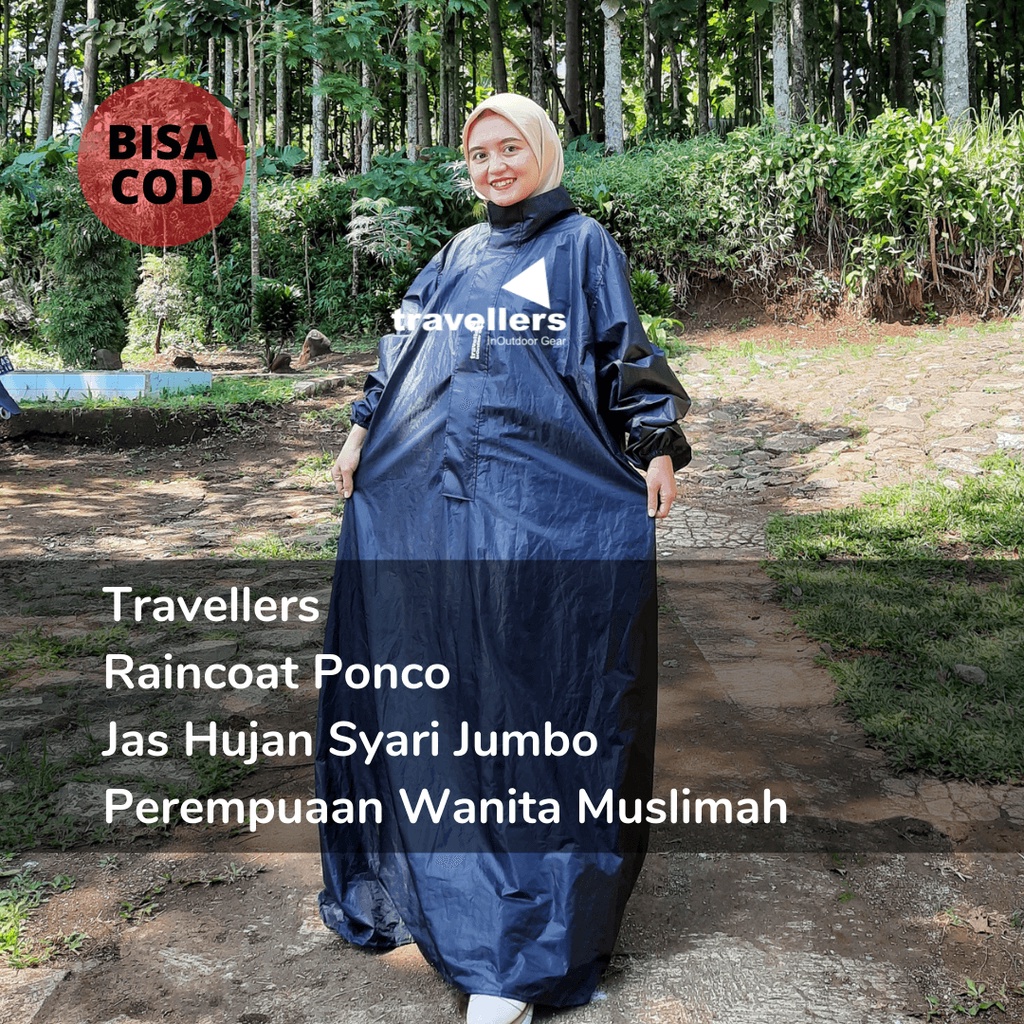 Jas Hujan Syari Jumbo Wanita Navy Series