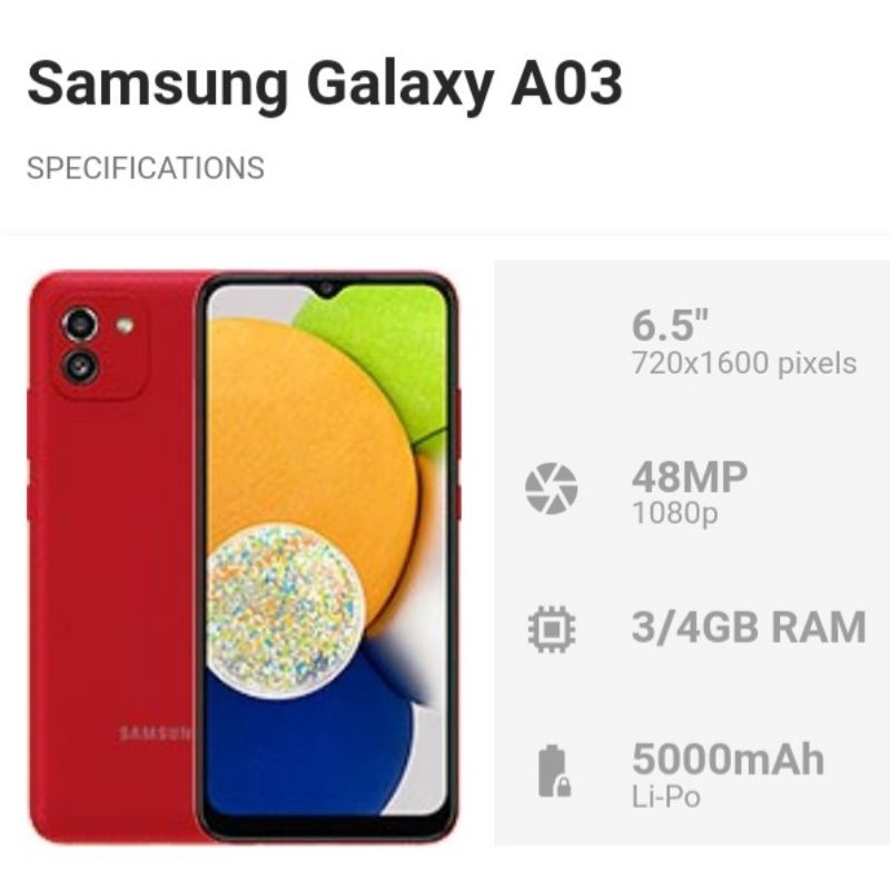 Samsung Galaxy A03 Ram 4GB Rom 64GB Baru Garansi Resmi