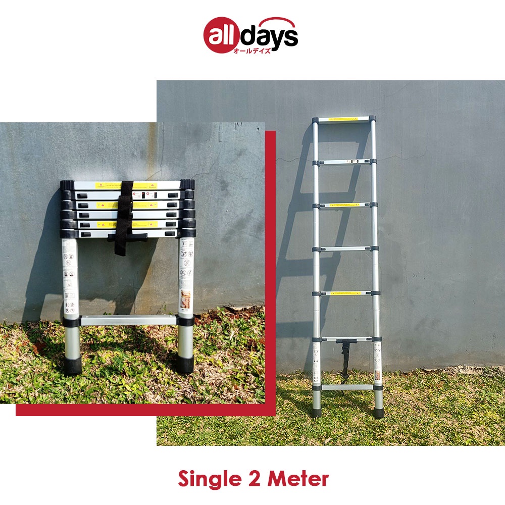 Alldays Tangga Lipat Teleskopik Single 2 METER Alumunium Ladder Bahan Kuat, Praktis, Simple