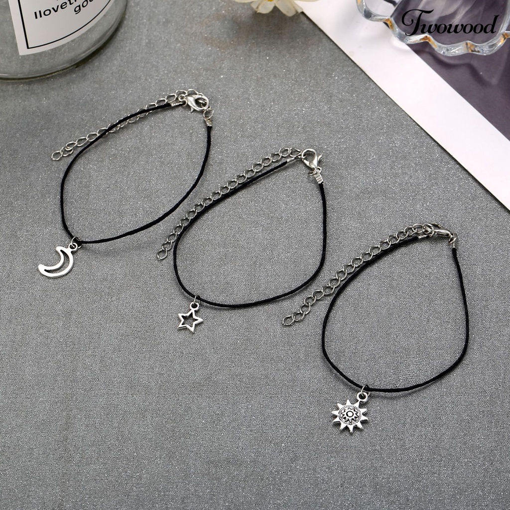 3pcs / Set Gelang Kaki Desain Matahari Bulan Bintang Gaya Bohemian Untuk Wanita