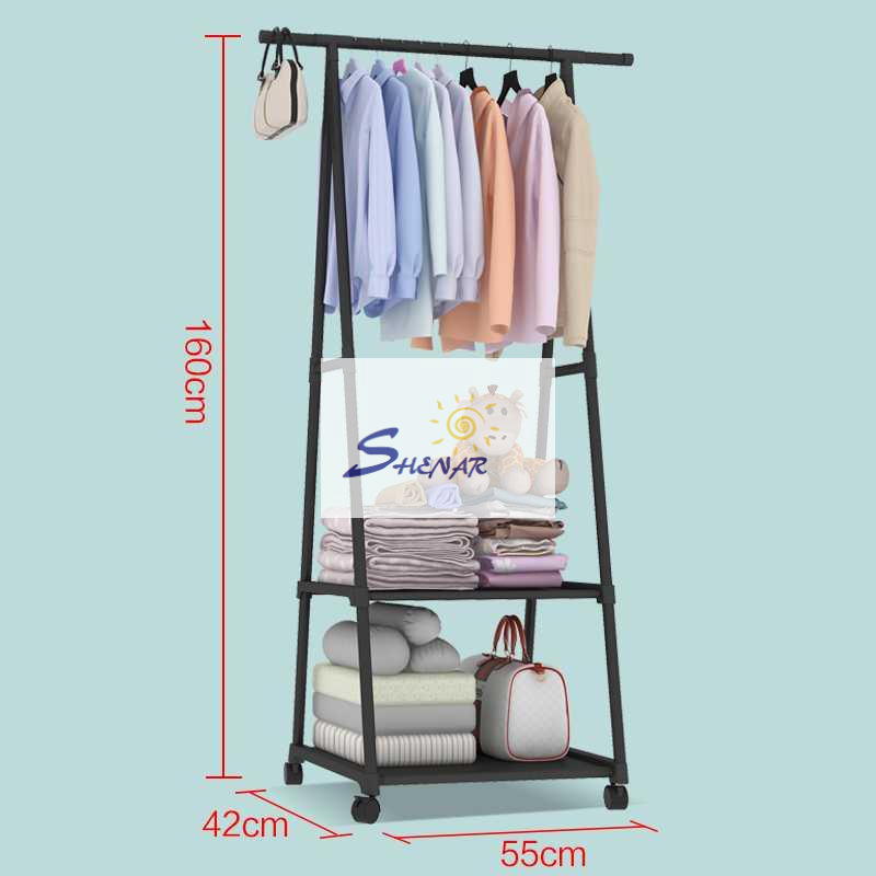(2KG) SHENAR TRIANGLE CLOTH RACK / NOAH RACK / GANTUNGAN PAKAIAN TIANG BERDIRI DENGAN 4 RODA / HANGER / RAK DORONG / RAK RODA / RAK TANPA RODA