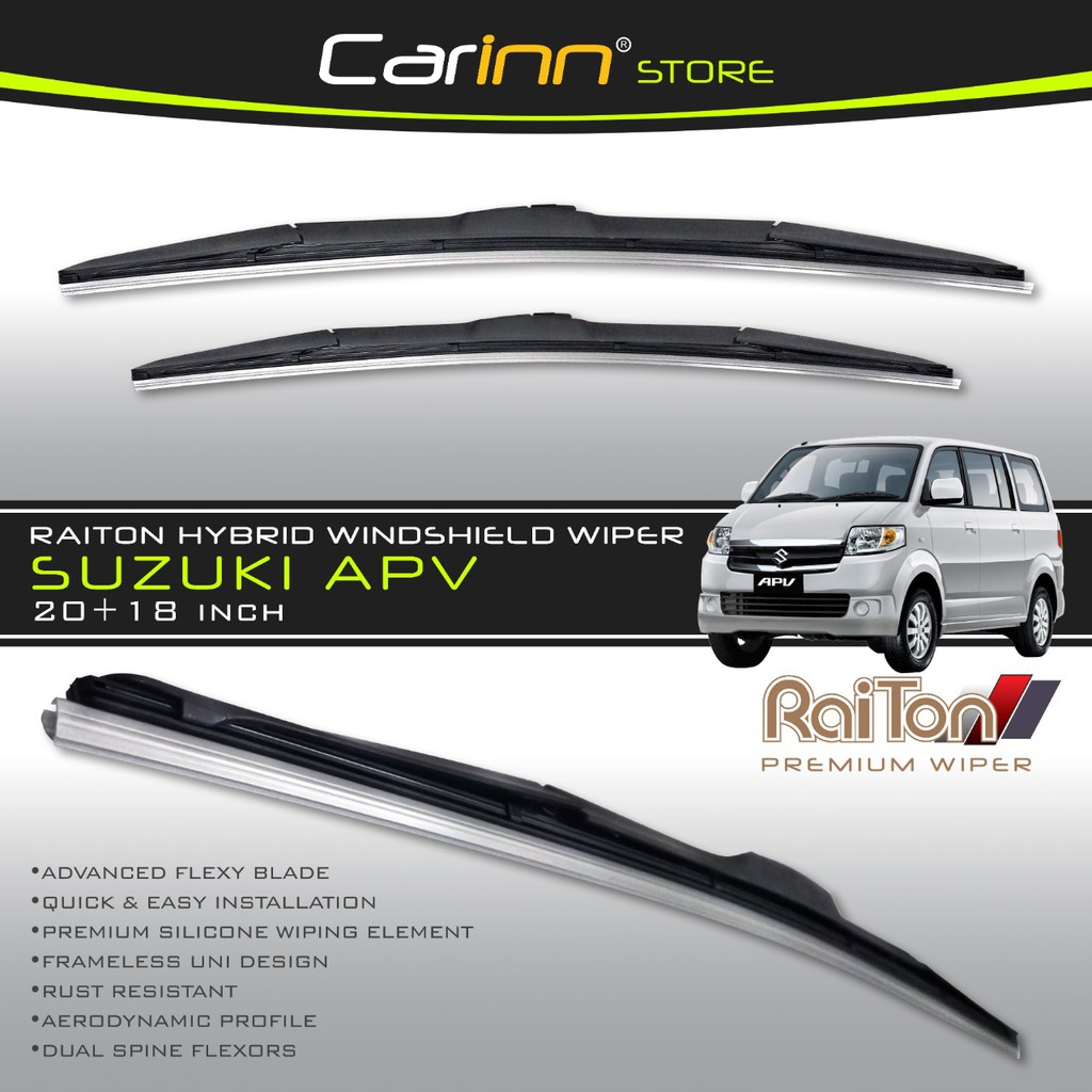 Raiton Sepasang Wiper Hybrid Kaca Depan Mobil Suzuki APV 20" & 18" -2 Buah/Set - Hitam