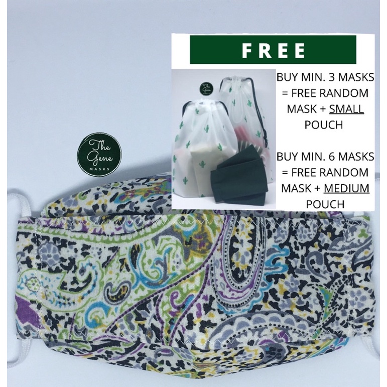 Masker Kain 3 Lapis Premium Batik Hijau Muda Ungu Biru Muda Cantik