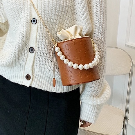 KOREAN BUCKET PEARL LEATHER BAG FASHION / TAS SELEMPANG BUCKET BULAT / TAS SLEMPANG KOREA BUKET KERANJANG KULIT MUTIARA LUCU CASUAL IMPORT