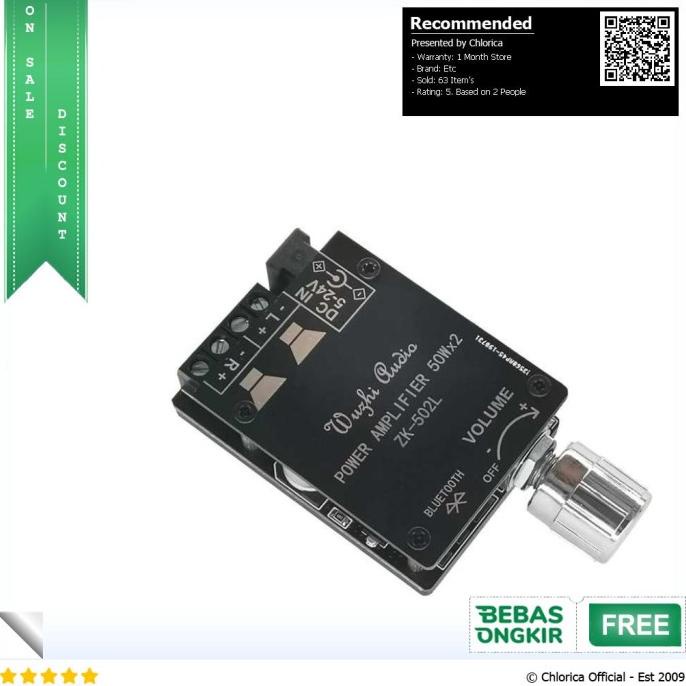 Wuzhi Bluetooth Audio Receiver 5.0 Amplifier Board 50W x 2 - ZK-502L