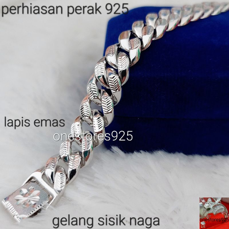 GELANG PERAK ASLI SILVER 925 WANITA SISIK NAGA LAPIS EMAS PUTIH
