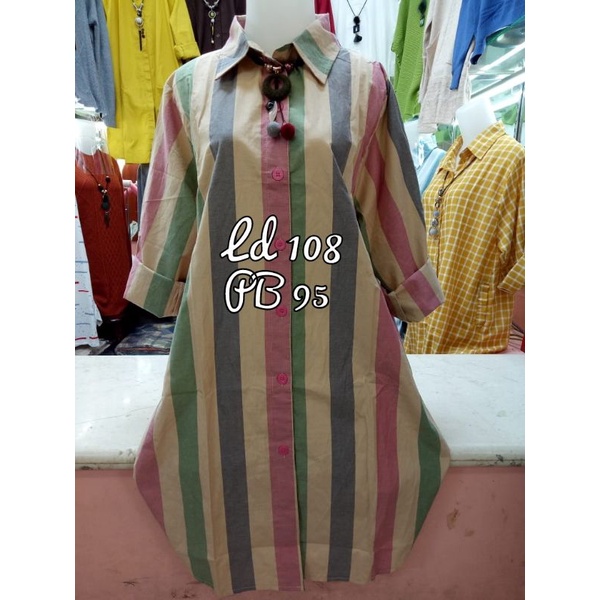 Pakaian wanita baju tunik motif garis garis P129K