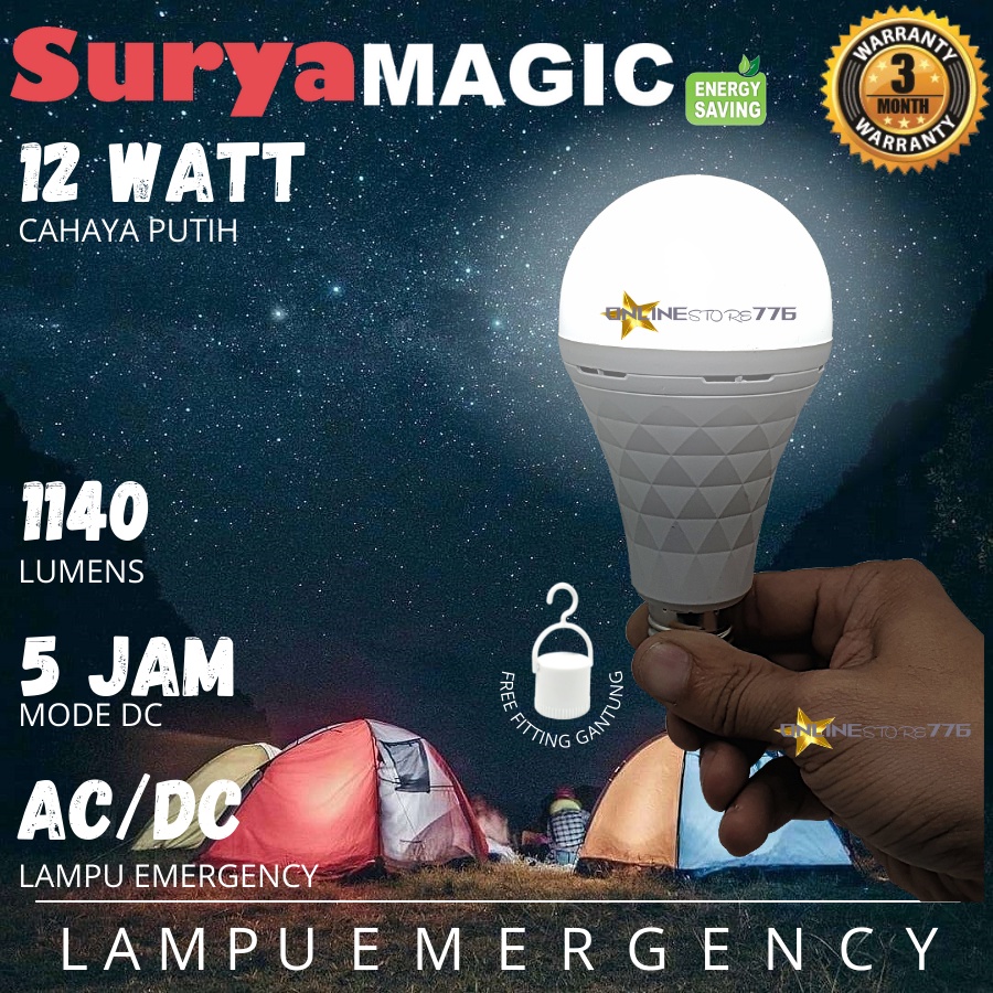 LAMPU EMERGENCY LED SURYA MAGIC 12W / LAMPU DARURAT 12 WATT / RECHARGEABLE / CAHAYA PUTIH