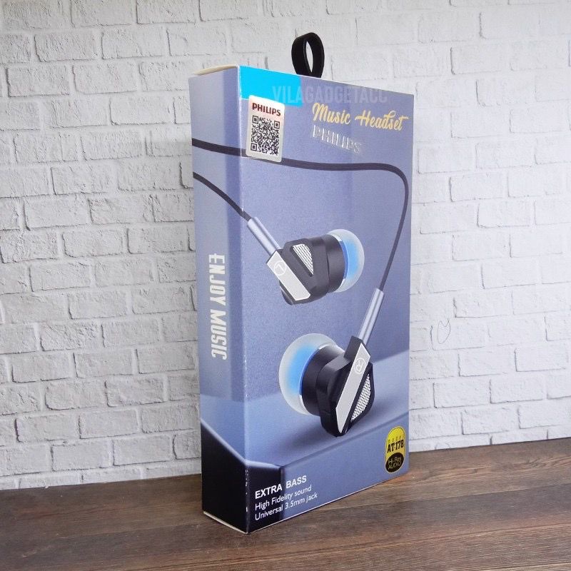 Headset Philips AT178 Metal Body stereo BASS music telfon gaming daily earphone with mic by sen audio