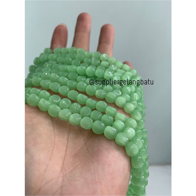 Bahan batu barok SOFT GREEN cat eye 8mm CUTTING mata kucing HIJAU