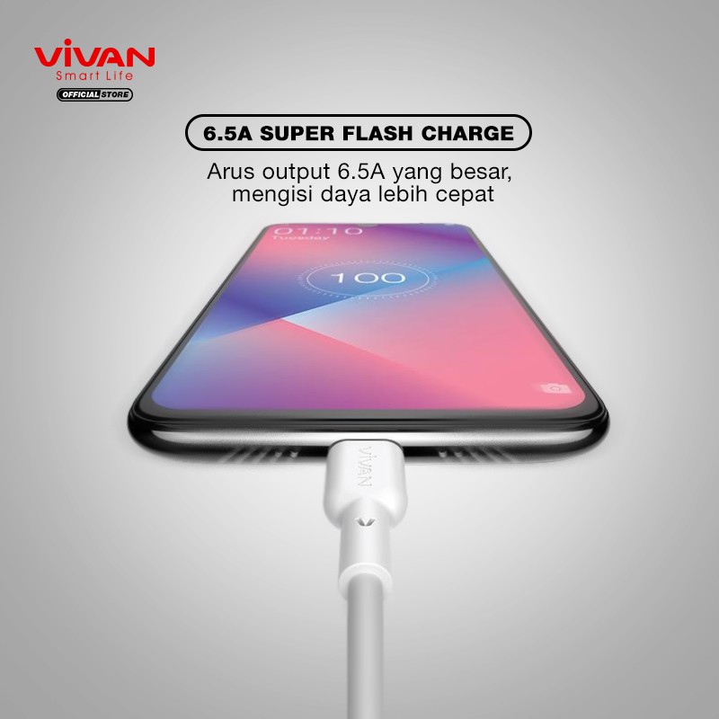 VIVAN Kabel Type C 6.5A Fast Flash Charging 65W QC3.0 100cm VQC100 Garansi Resmi 1 Tahun