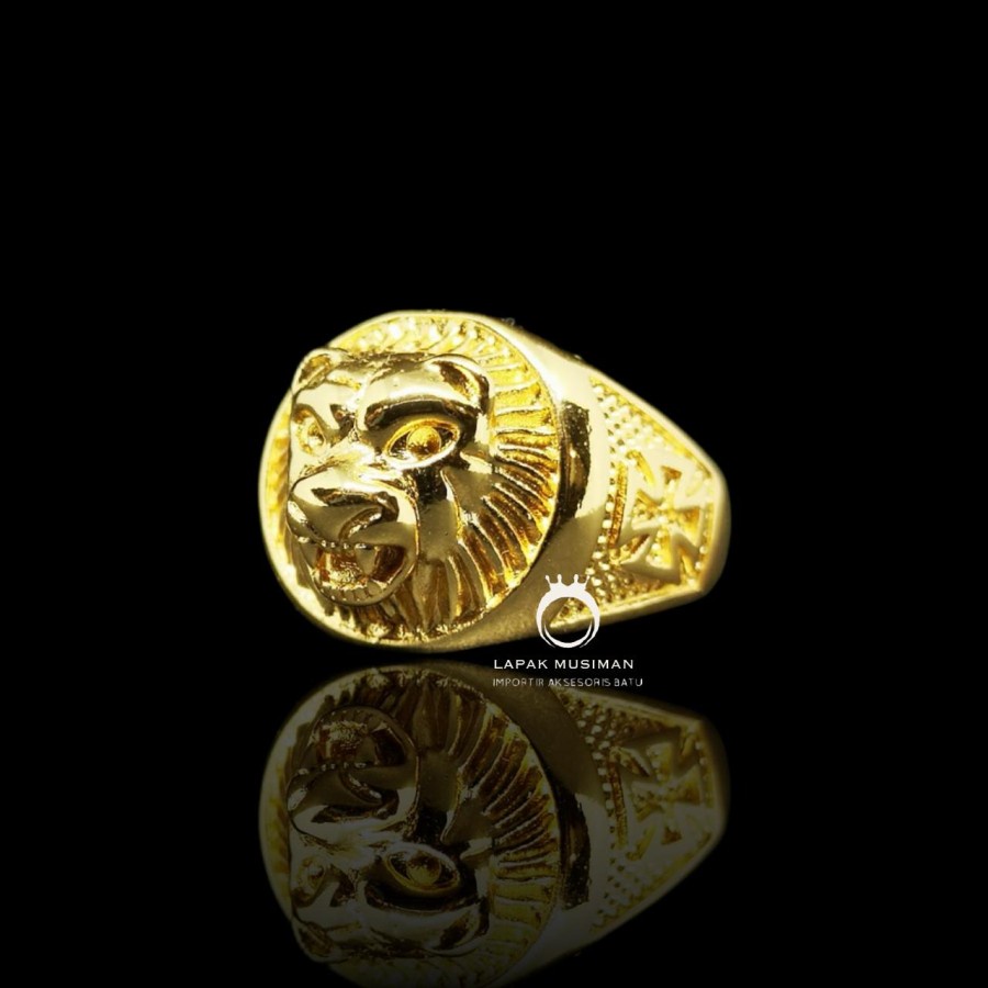 Cincin Pria Wanita Motif Kepala Singa Lion Warna Gold Emas Korea