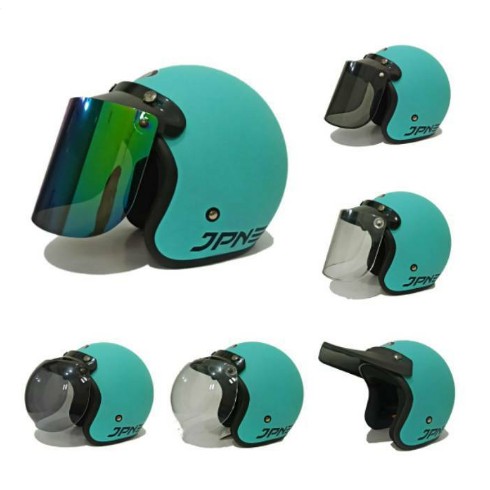 Helm Bogo JPN Retro Arc Sky Blue Doff kaca flat datar