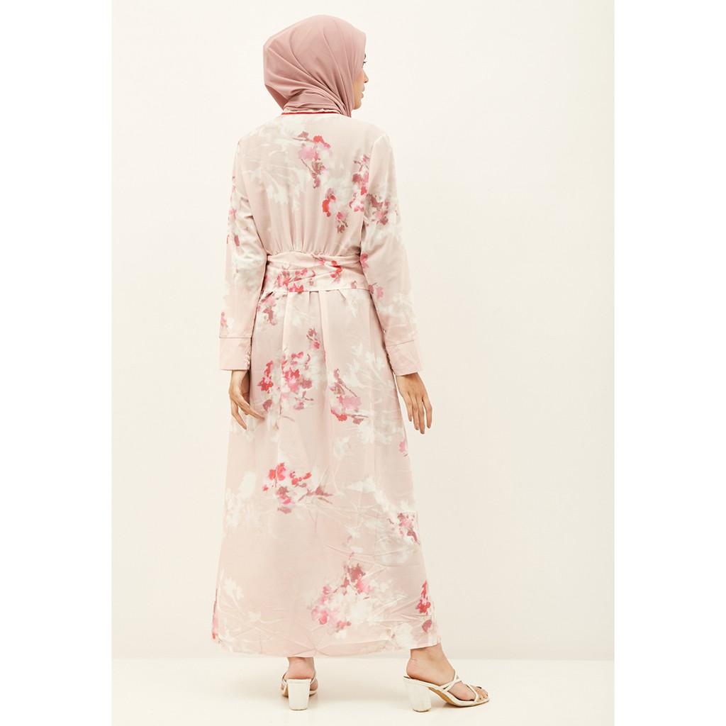 Shanghai Dusty Pink V-neck Dress / Dress Wanita Leher V Motif Bunga