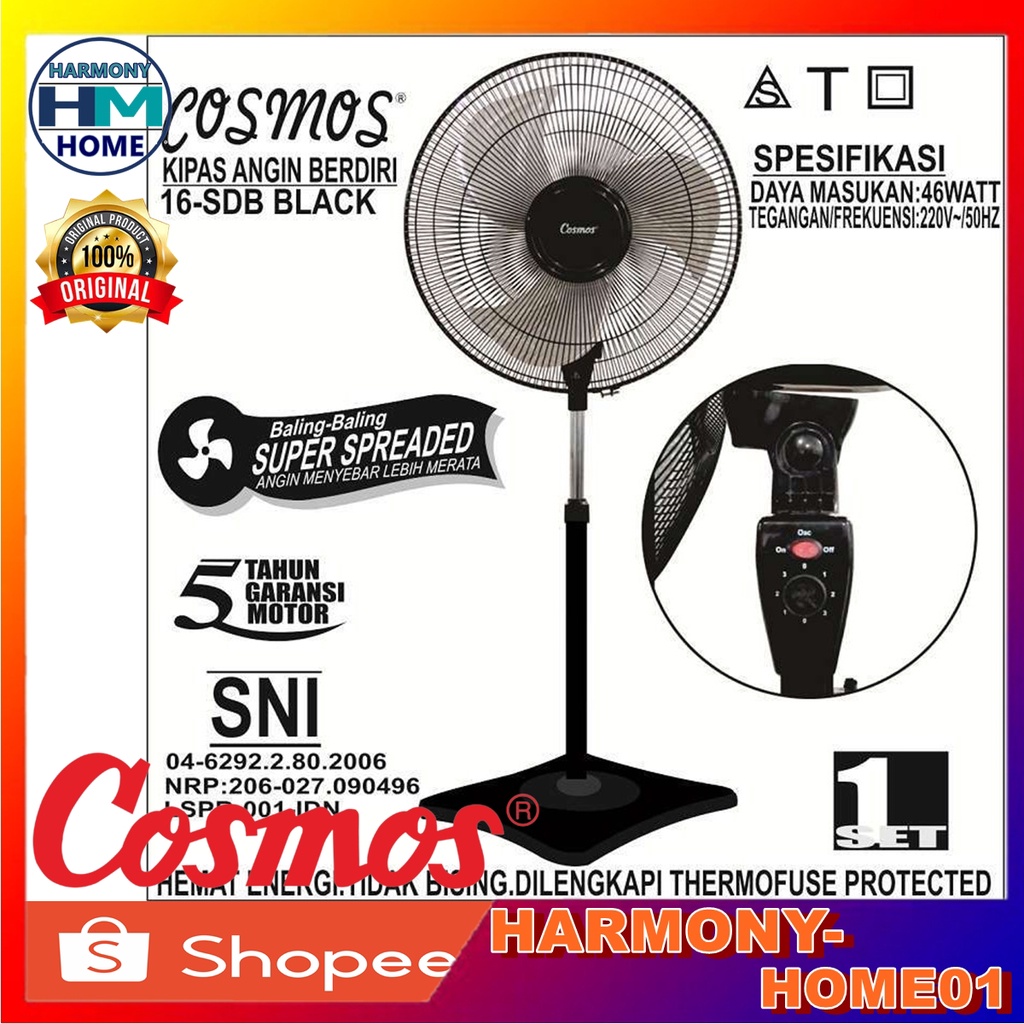 COSMOS 16SDB Kipas Angin Berdiri Ukuran 16 inch Bergaransi