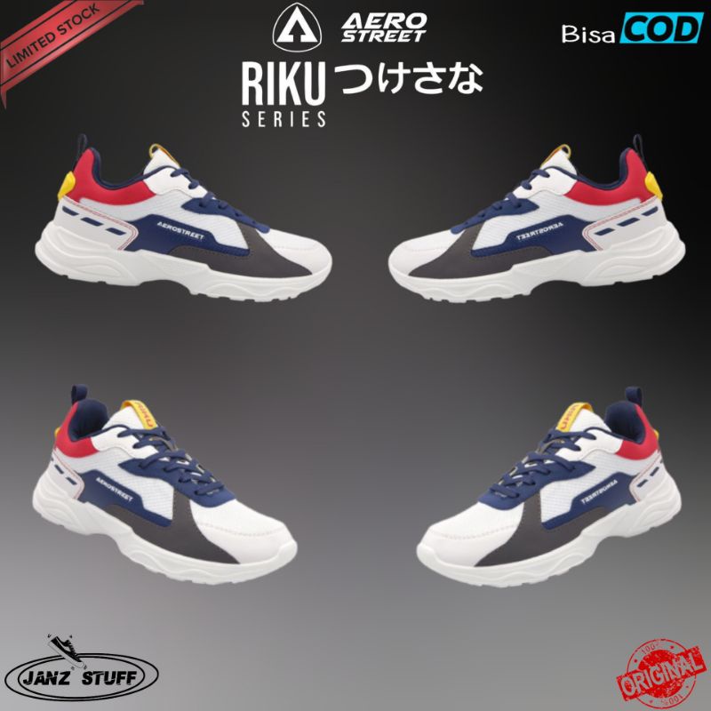 Aerostreet Riku Putih Merah - Aerostreet Riku Series Sepatu Sport Casual Pria Wanita Original / Aero