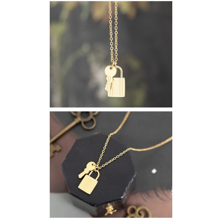 Kunci kombinasi liontin kalung wanita titanium baja tidak Jepang dan Korea halus kalung