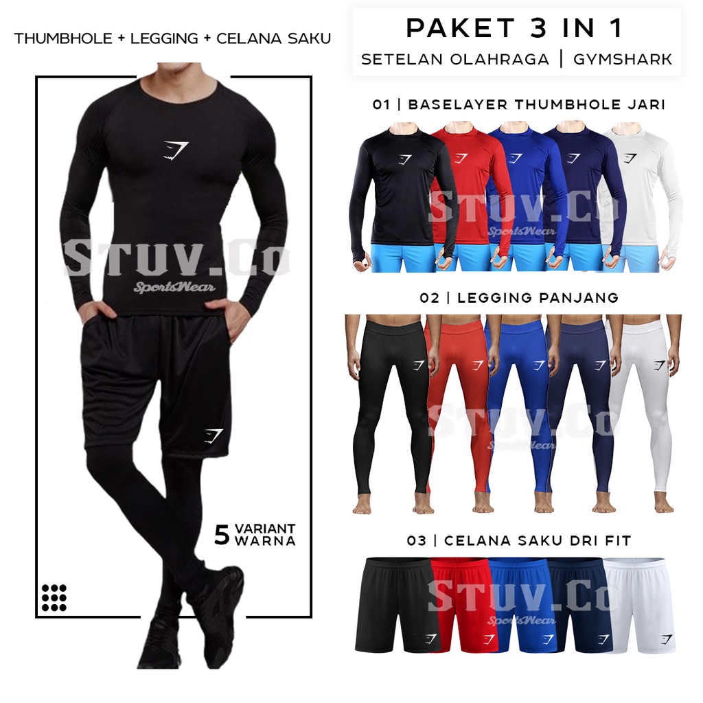 STELAN OLAHRAGA MANSET BASELAYER THUMBHOLE JARI LEGGING PANJANG DAN CELANA SAKU DRIFIT PRIA WANITA