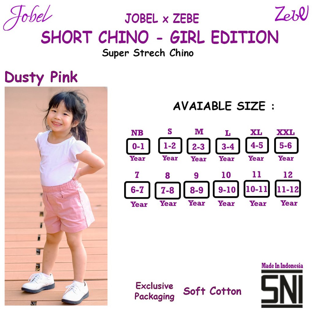 Jobel 0-12 Tahun Celana Chino Anak Perempuan Shorts Chino Girl edition Chinos x Zebe CBKS