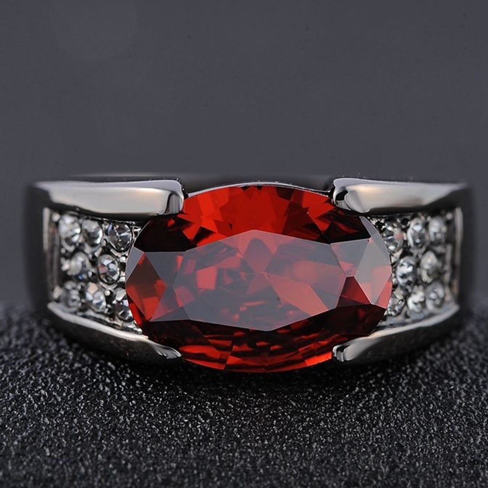 Size 8,9,10,11,12 Solitaire Red Garnet Fashion Black 18K Gold Filled Man&amp;#39;s Rings