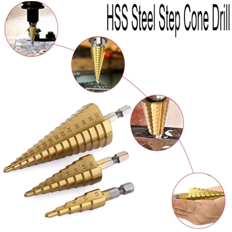 MATA BOR BESI PAGODA / STEP DRILL 3PCS  KENTARO JAPAN QUALITY