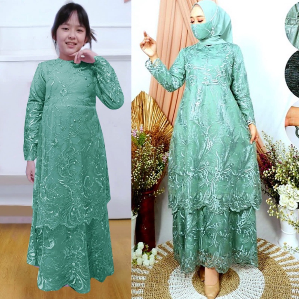 GAMIS FULL BRUKAT ALEXIA COUPLE IBU DAN ANAK SIZE S/M/L/XL/XXL/XXXL/GAMIS SERAGAM PESTA/GAMIS TERBARU/BRUKAT MEWAH GAMIS REMAJA/DRESS