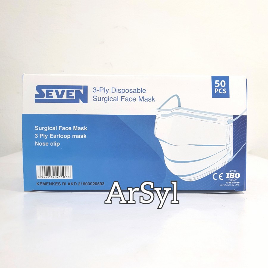 Masker Seven Medis 3ply 50pcs - Putih