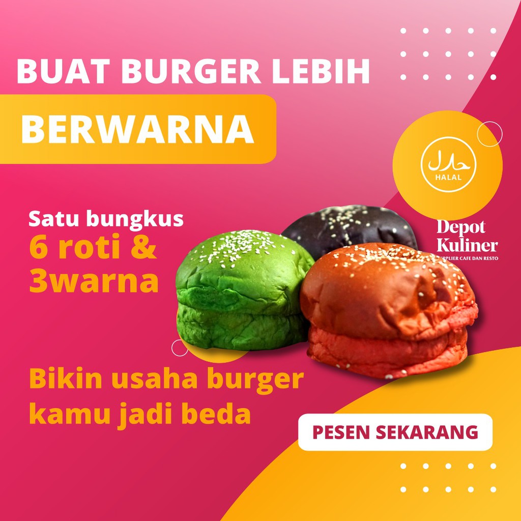 Roti Burger Warna Warni / Roti Burger Pelangi / Roti Burger Rainbow isi 6 Pcs