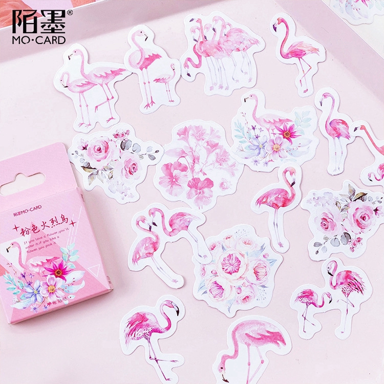 45Pcs Stiker Motif Flamingo Warna  Pink  untuk Dekorasi  