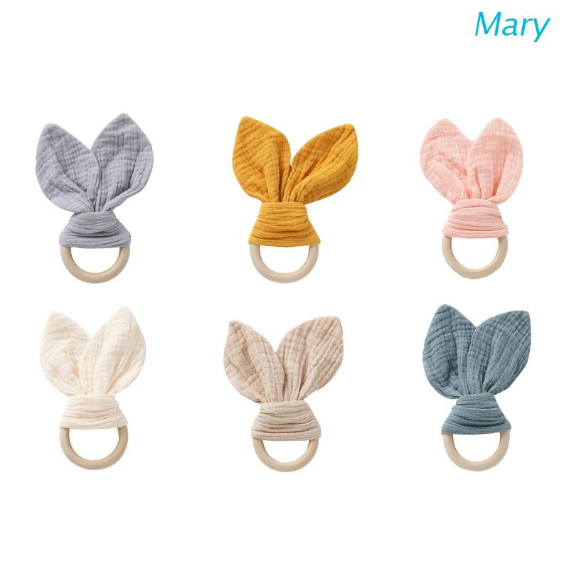 Mary Mainan Teether Bayi Newborn Bentuk Telinga Kelinci Bahan Katun Lembut